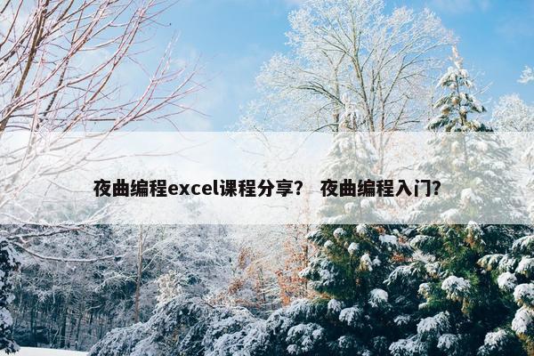 夜曲编程excel课程分享？ 夜曲编程入门？