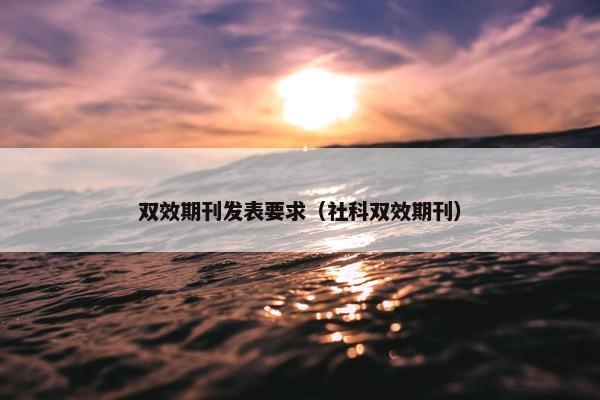 双效期刊发表要求（社科双效期刊）